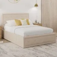 Honiton King Size Bed with Ottoman Storage - Natural, Fabric