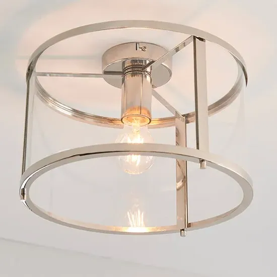 Hopton Clear Glass Shade Flush Ceiling Light - Bright Nickel