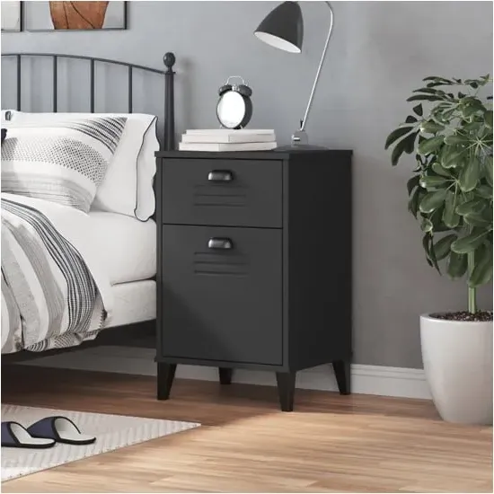Hove Bedside Cabinet with 1 Door 1 Drawer - Black, Pine Wood