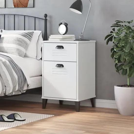 Hove Bedside Cabinet with 1 Door 1 Drawer - White, Pine Wood