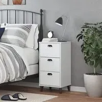 Hove Bedside Cabinet with 3 Drawers - White, Pine Wood