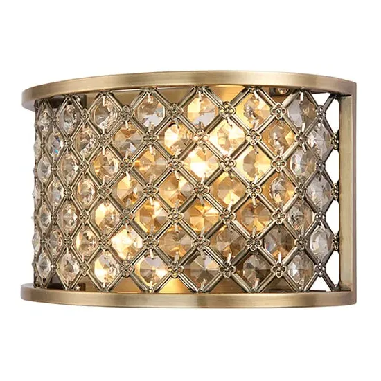 Hudson 2 Light Wall Light - Antique Brass, Crystal