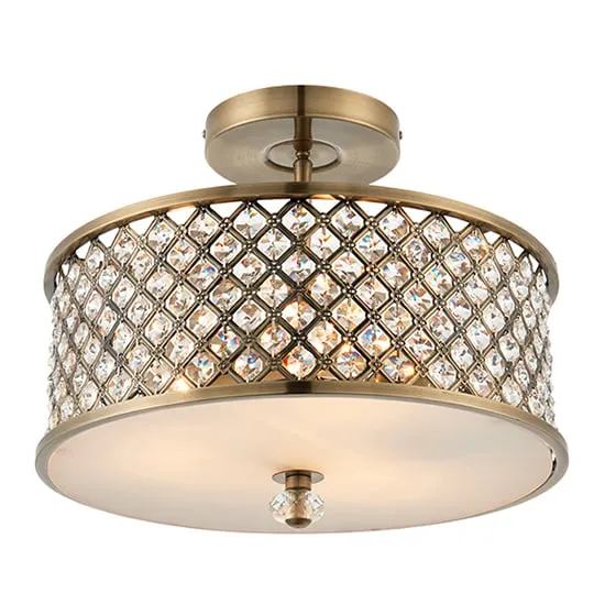 Hudson 3 Lights Semi Flush Ceiling Light - Antique Brass