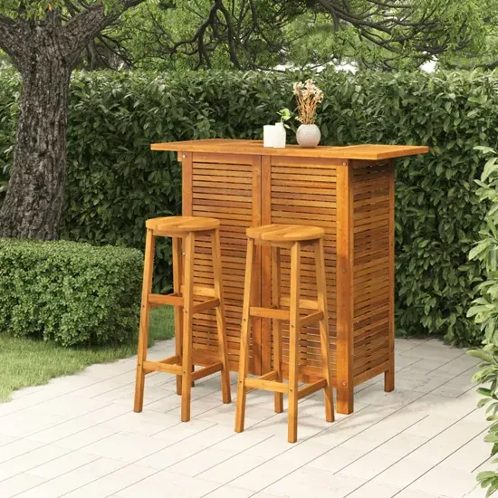 Hugo Garden Bar Table & Round Bar Stools Set - Acacia Wood product