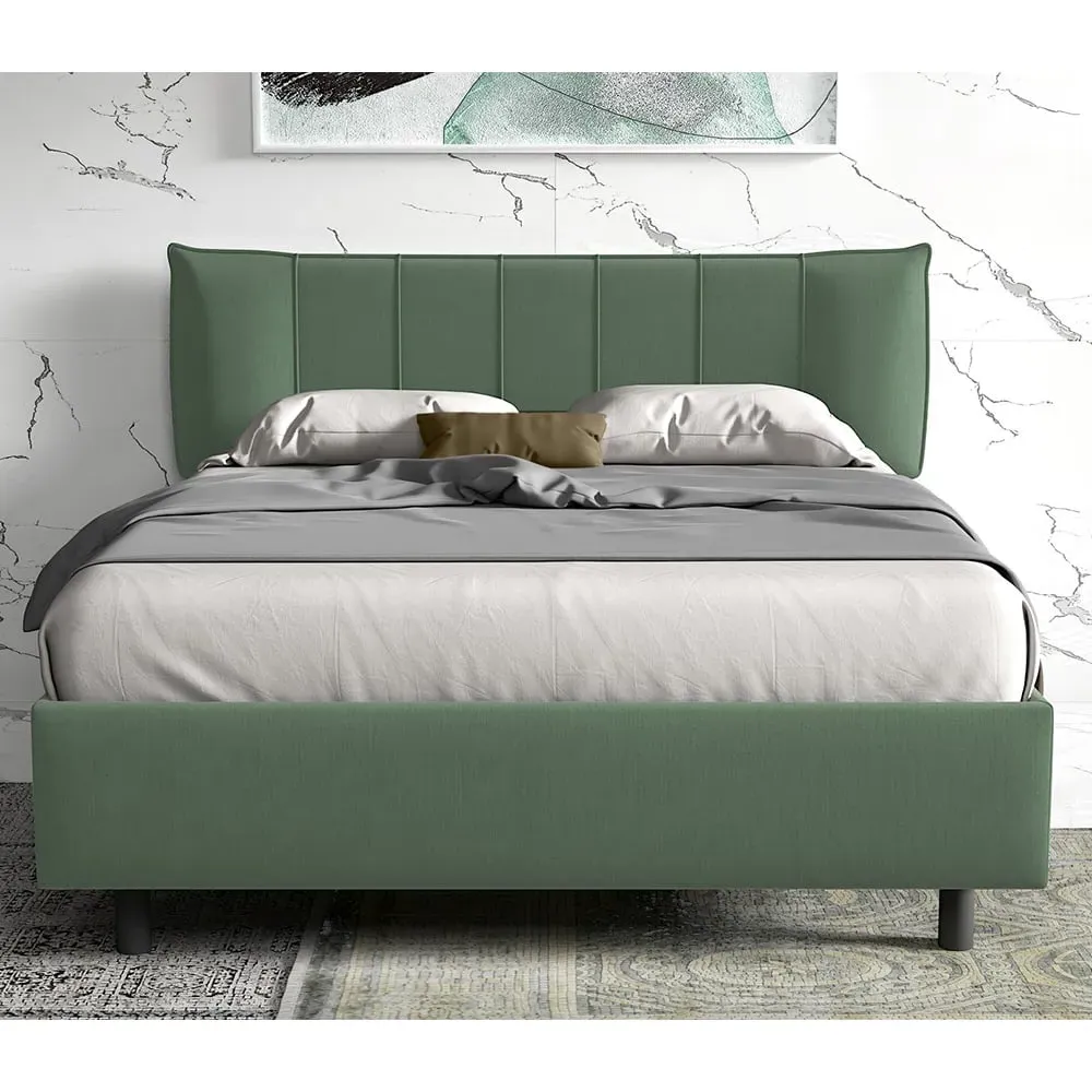 Hugo King Size Bed Frame - Sage Green, Fabric