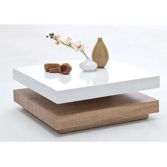Hugo Rotating Coffee Table - White High Gloss, Oak Effect MDF product