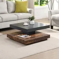Hugo Rotating Square Coffee Table - Grey, Rustic Oak