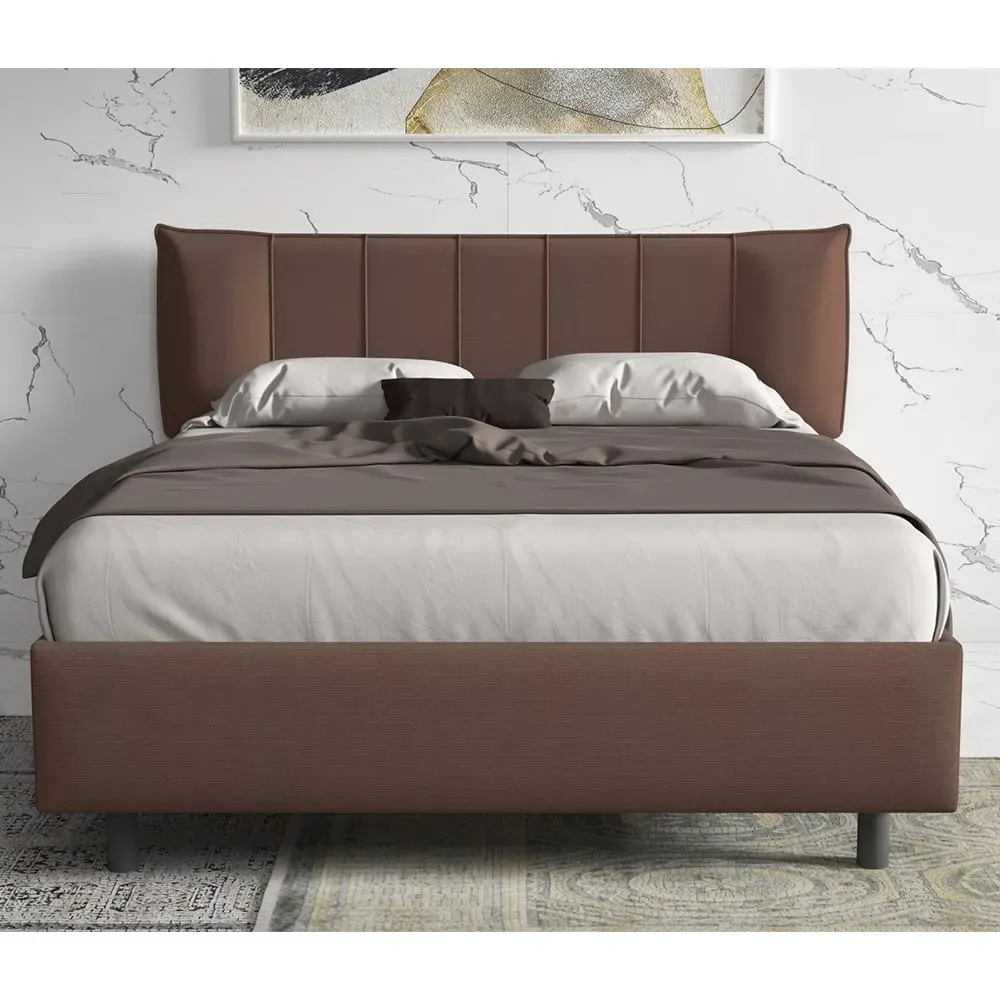 Hugo Small Double Bed Frame - Brown, Fabric