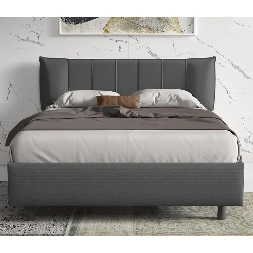 Hugo Small Double Bed Frame - Steel Grey, Fabric