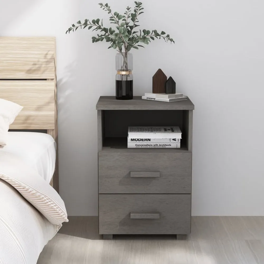 Hull Bedside Cabinet with 2 Drawers - Light Grey, Pinewood image