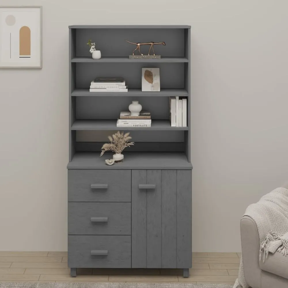 Hull Display Cabinet with 1 Door 3 Drawers - Dark Grey, Pinewood