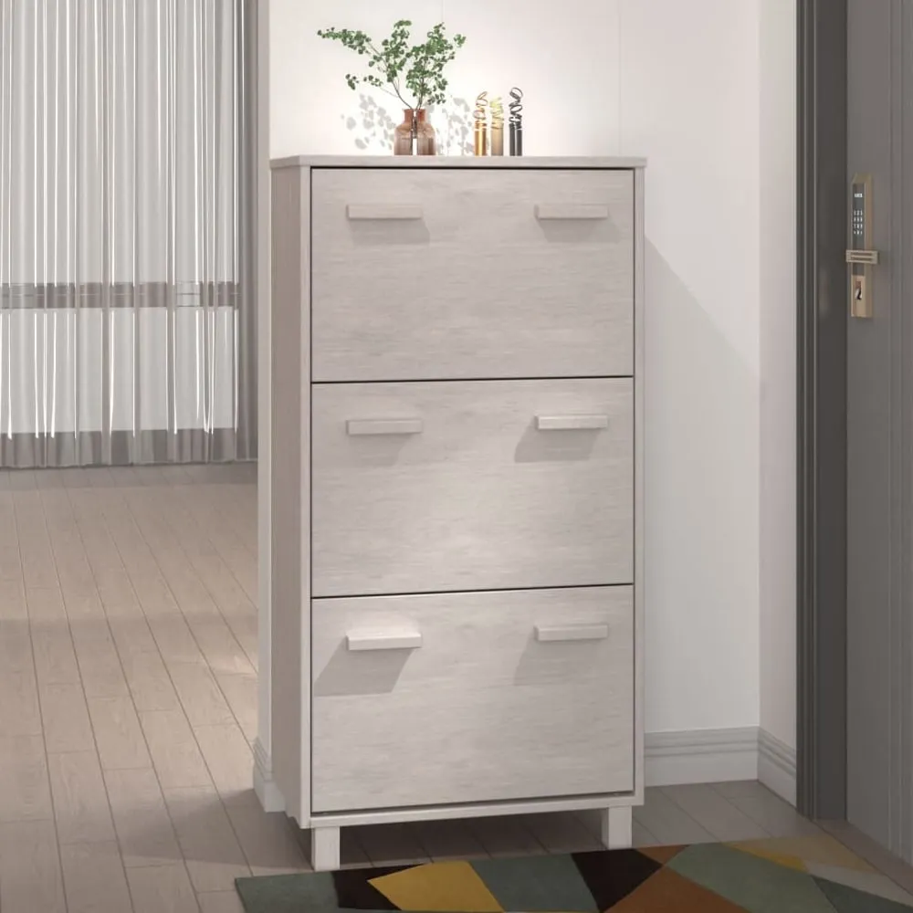 Hull Shoe Storage Cabinet with 3 Drawers - White, Pinewood