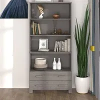 Hull Wide Bookcase with 2 Drawers - Light Grey, Pinewood
