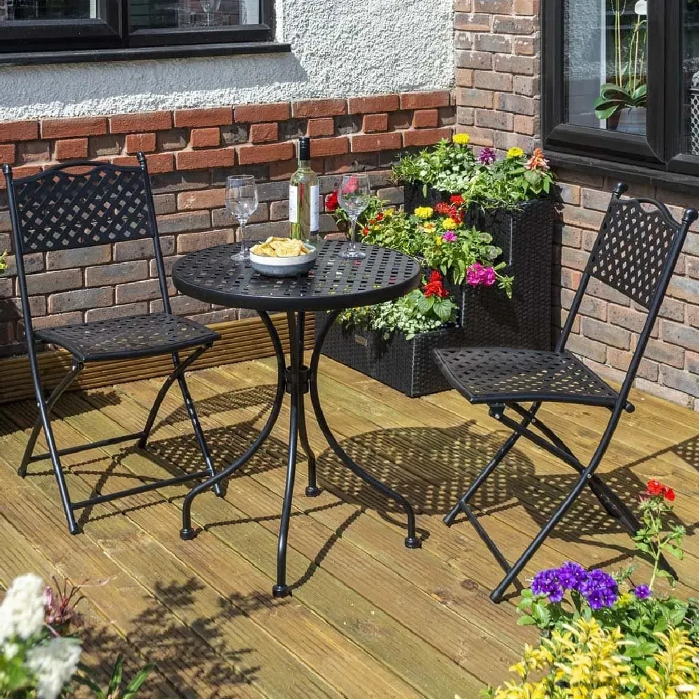 Hunstanton Metal Garden Bistro Set - Black