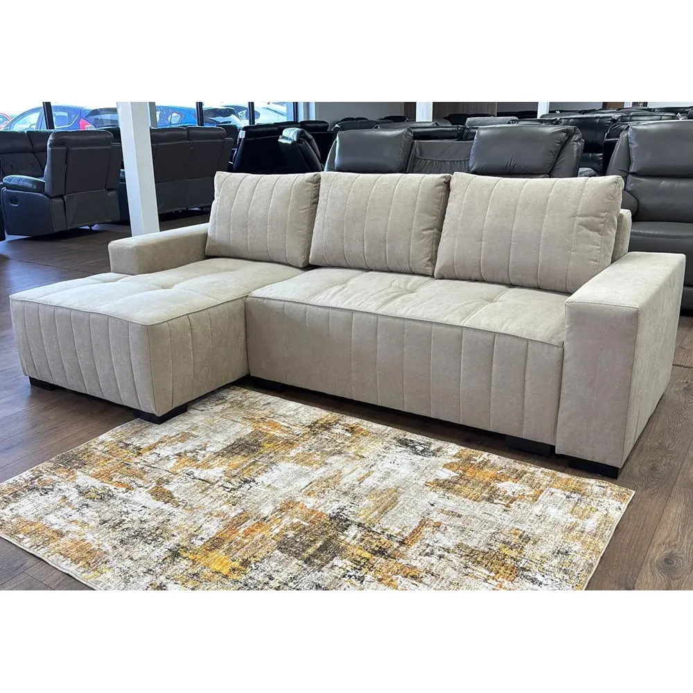 Huron Left Hand Corner Sofa Bed with Storage - Beige, Fabric image