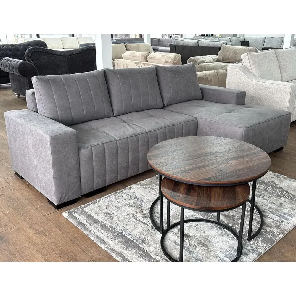 Huron Left Hand Corner Sofa Bed with Storage - Grey, Fabric