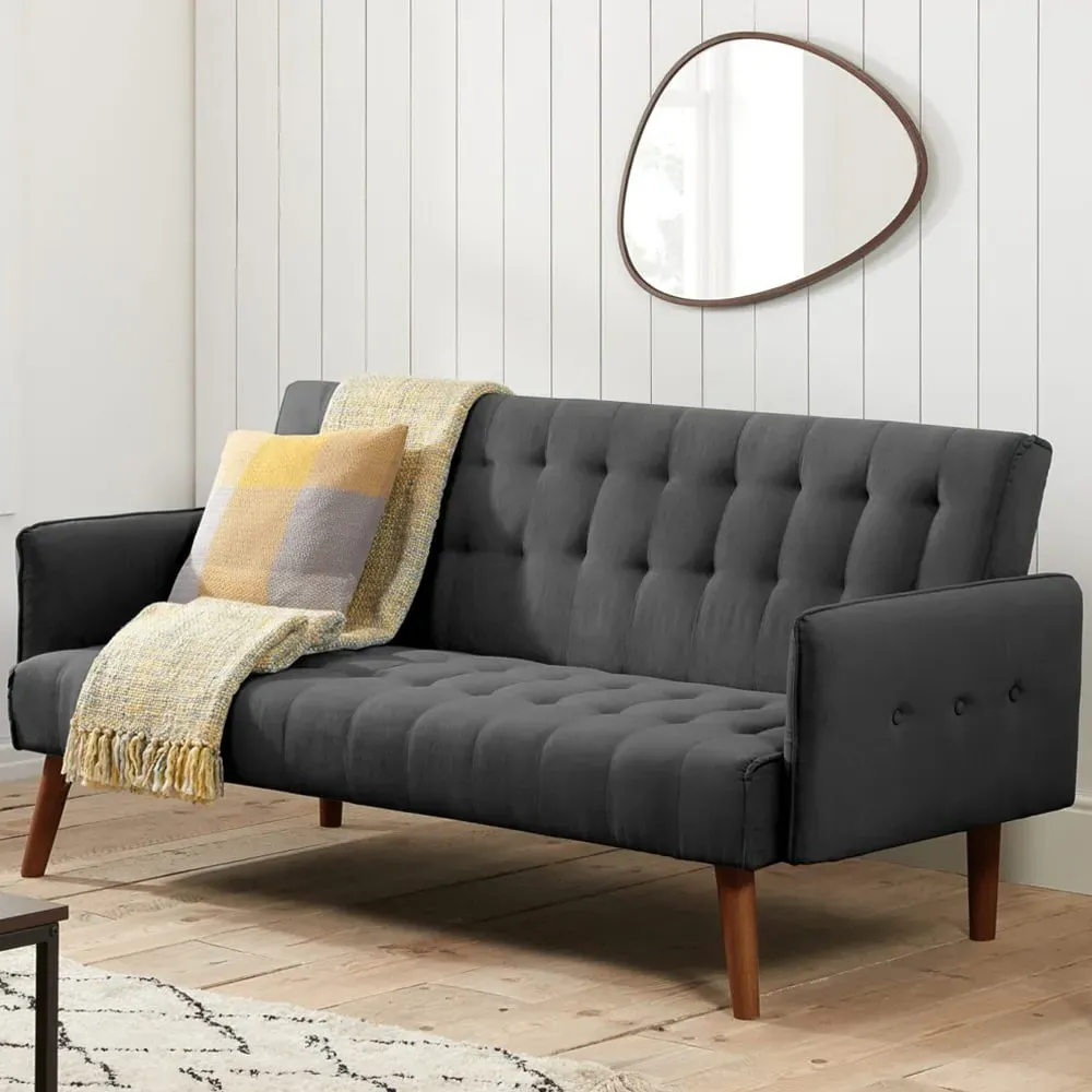 Huston Fabric Sofa Bed with Oak Legs - Charcoal