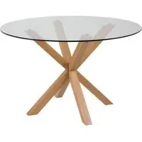 Hyeres Round Dining Table with Oak Legs - Clear, Glass