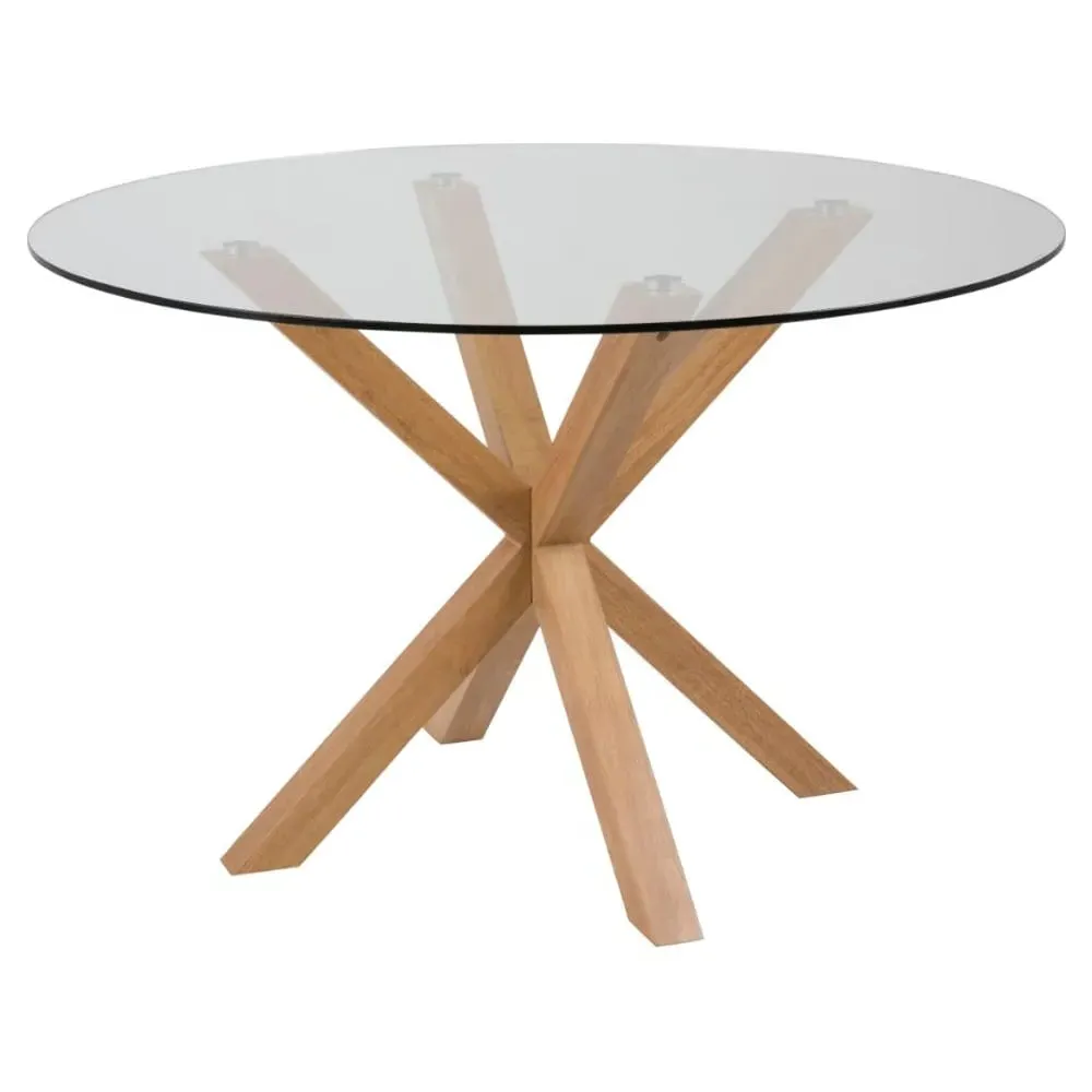 Hyeres Round Dining Table with Oak Legs - Clear, Glass