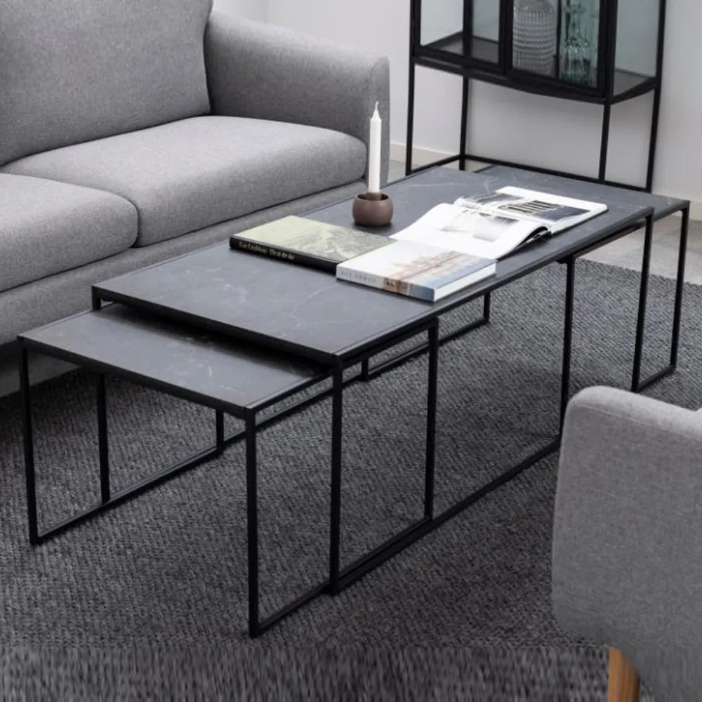 Ibiza Nesting Coffee Tables - Black, Marble Effect