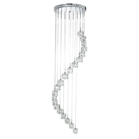 Ice Cube 20 Light Multi Drop Pendant Light - Chrome, Glass