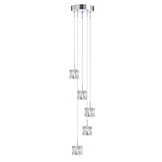 Ice Cube 5 Light Multi Drop Pendant Light - Chrome, Glass image