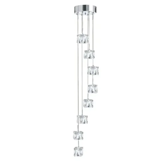 Ice Cube 8 Light Multi Drop Pendant Light - Chrome, Glass