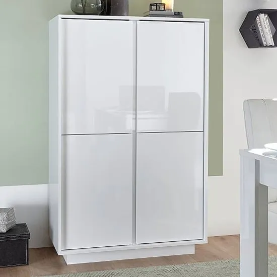 Iconic Highboard with 4 Doors - White, High Gloss