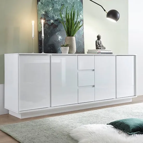 Iconic Sideboard with 4 Doors 3 Drawers - White, High Gloss