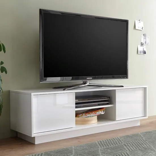 Iconic TV Stand with 2 Doors - White, High Gloss