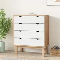 Ieva Wide 4 Drawer Chest - Brown and White, Pine Wood