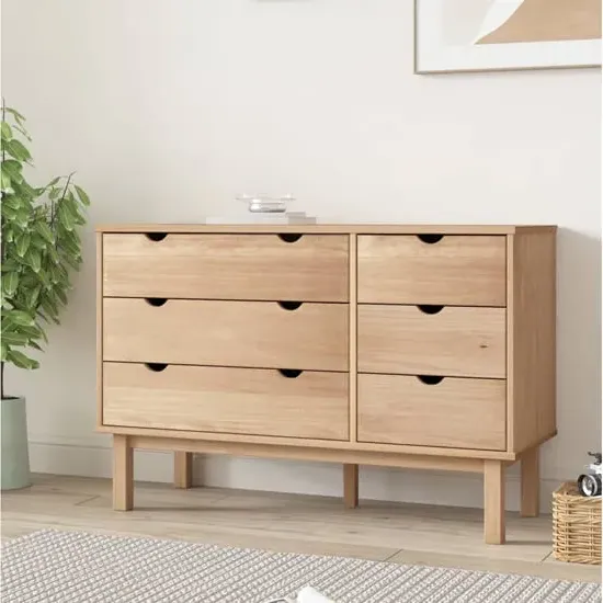 Ieva Wide 6 Drawer Chest - Brown, Pine Wood