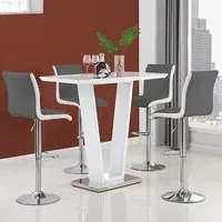Ilko Rectangular Bar Table with 4 Ritz Stools - White, Glass