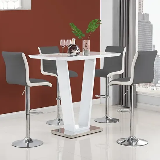 Ilko Rectangular Bar Table with 4 Ritz Stools - White, Glass