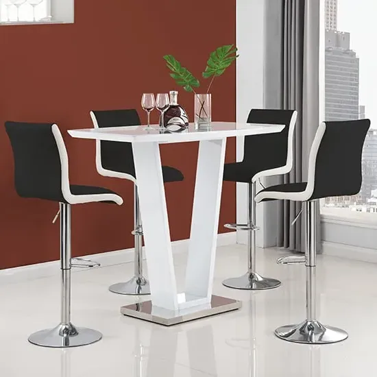 Ilko Rectangular Bar Table with 4 Ritz Stools - White, Glass