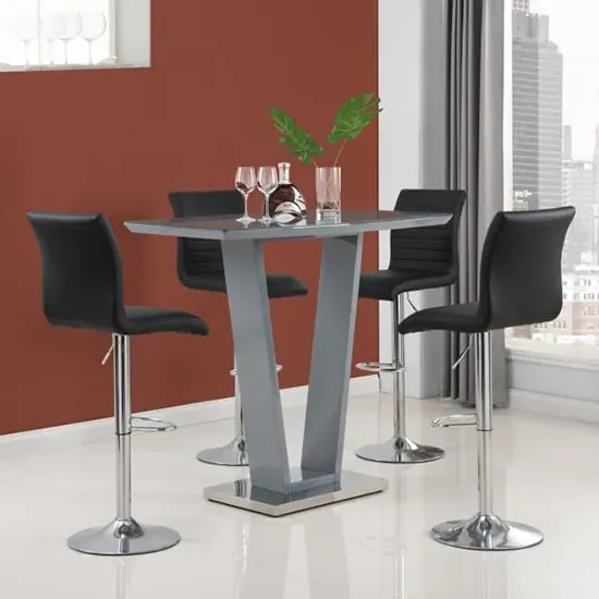 Ilko Rectangular Bar Table with 4 Stools - Grey, Glass