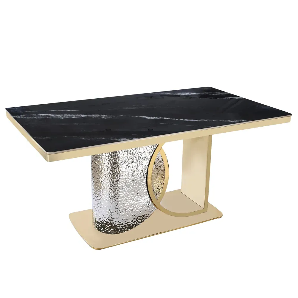 Ilsero Dining Table Hammered Design - Black, Sintered Stone product