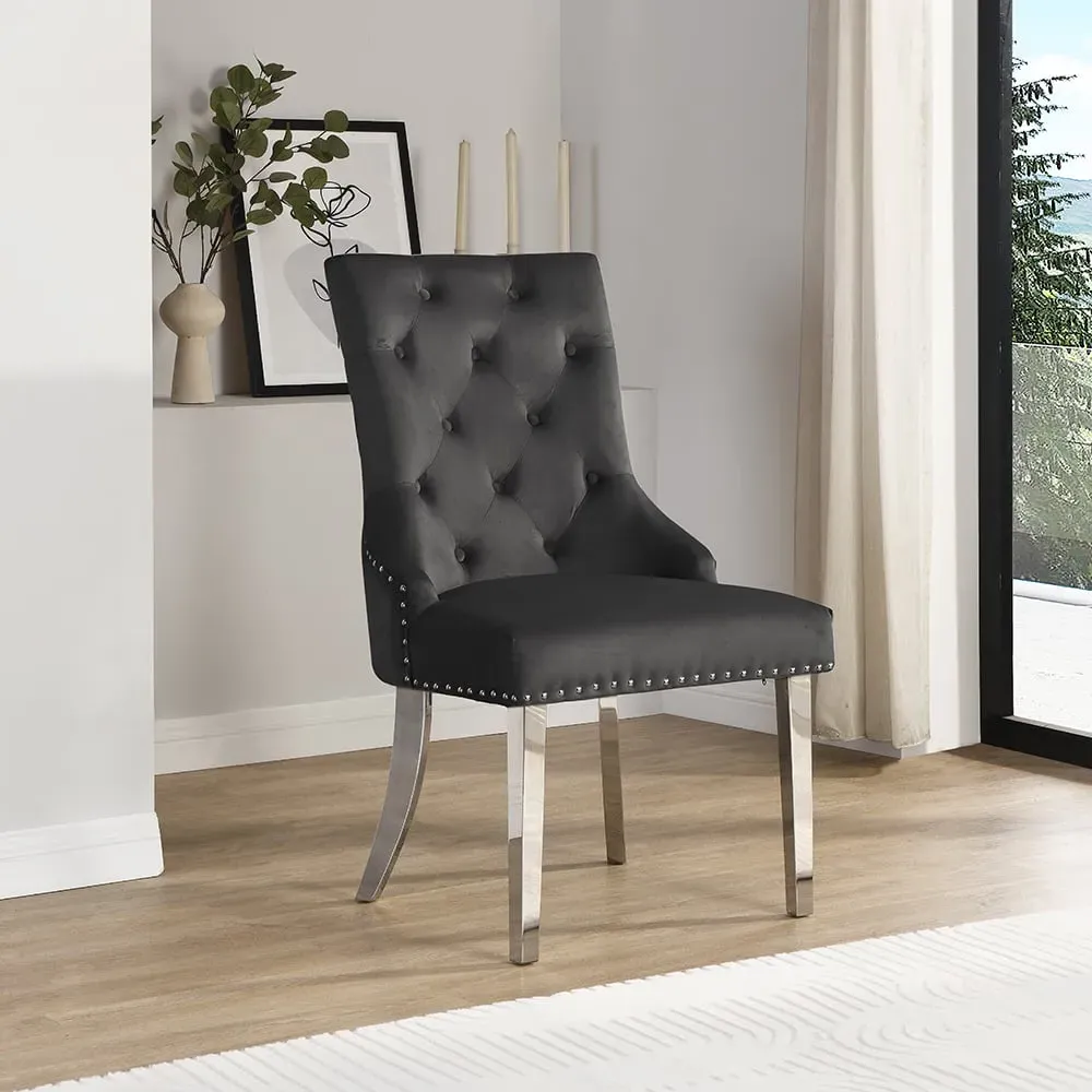 Imperial Button Back Dining Chair - Black, Velvet
