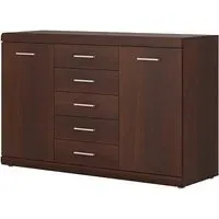 Impro Wooden Sideboard with 2 Doors 5 Drawers - Dark Mahogany