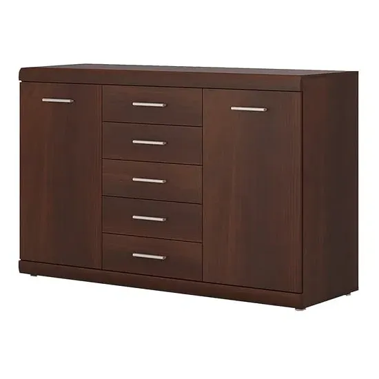 Impro Wooden Sideboard with 2 Doors 5 Drawers - Dark Mahogany