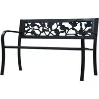 Inaya 125cm Rose Design Garden Bench - Black, Steel