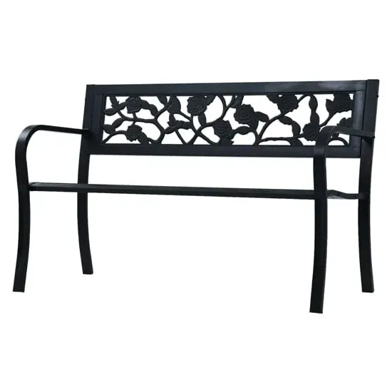 Inaya 125cm Rose Design Garden Bench - Black, Steel