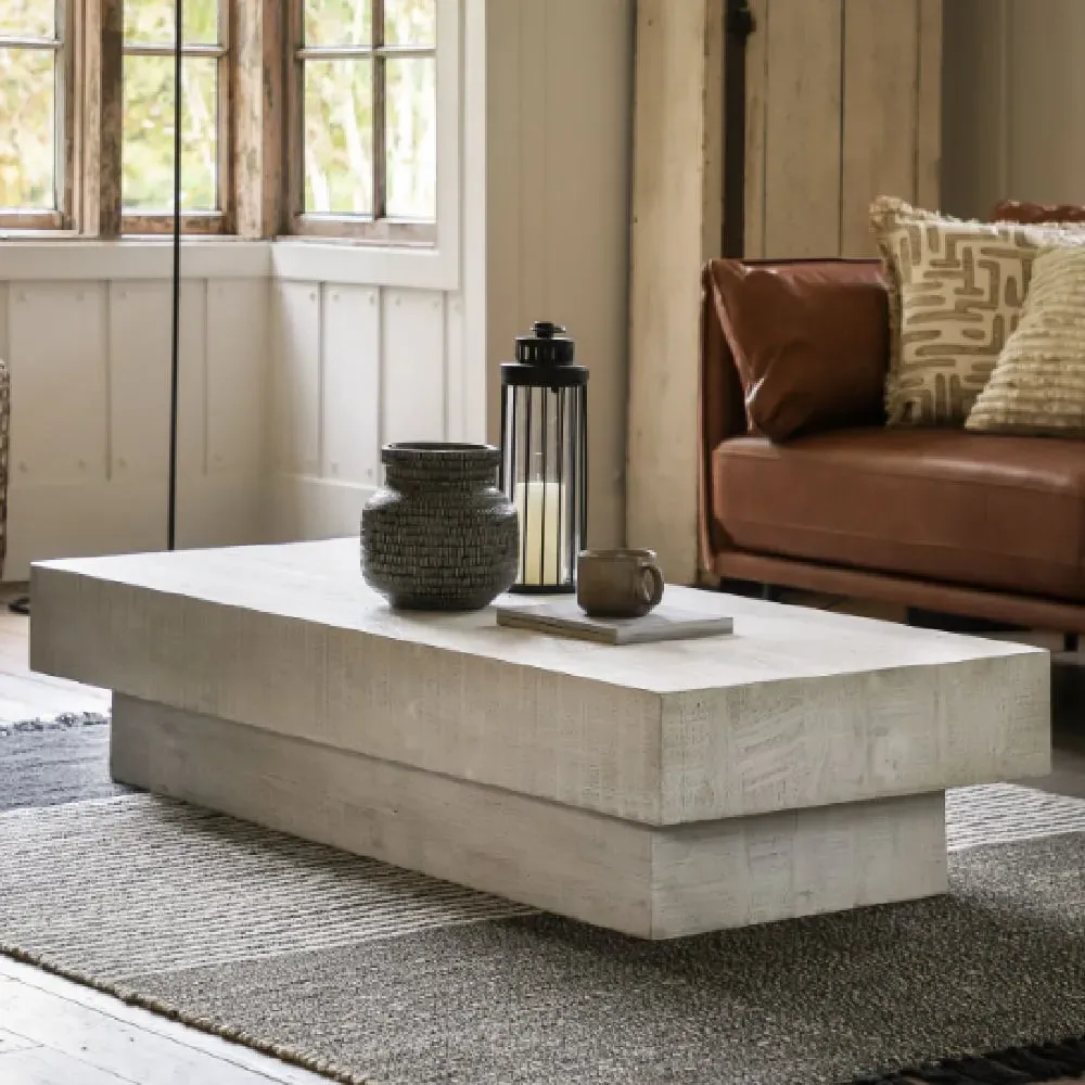 Inca Wooden Coffee Table - Whitewash, Mango Wood