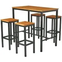 Inchture Bar Table with 4 High Stools - Natural, Robinia Wood