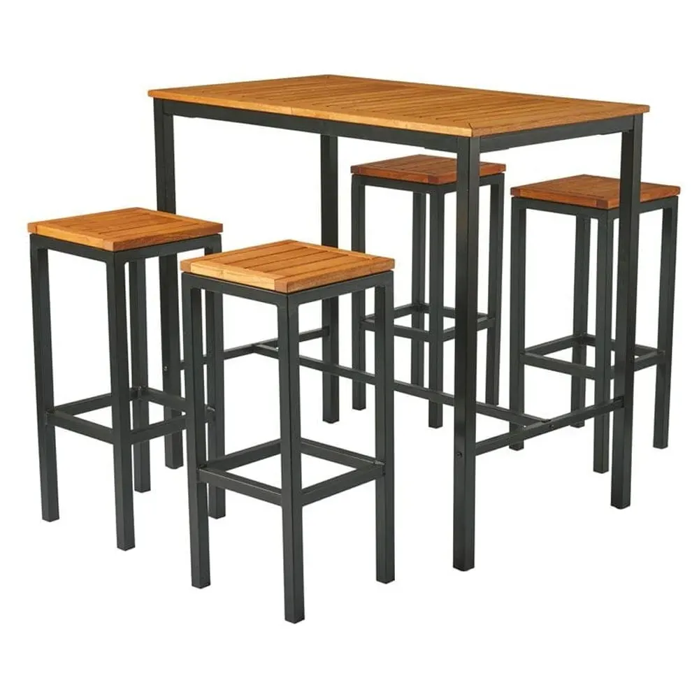 Inchture Bar Table with 4 High Stools - Natural, Robinia Wood