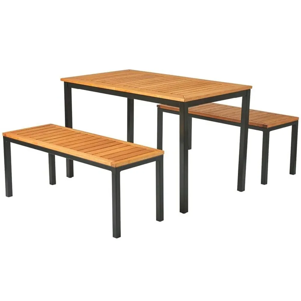 Inchture Dining Table with 2 Benches - Natural, Robinia Wood