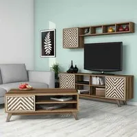 Inci Entertainment Unit and Coffee Table Set - Walnut, White alternate view