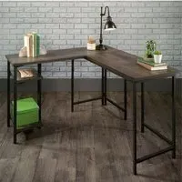 Indio L-Shaped Laptop Desk with Storage - Smoked Oak