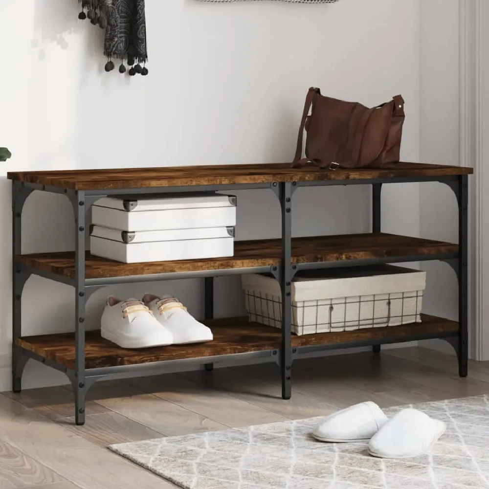 Indio Large Shoe Bench with 2 Shelves - Smoked Oak