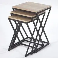 Indio Nest of 3 Tables with Black Metal Frame - Oak
